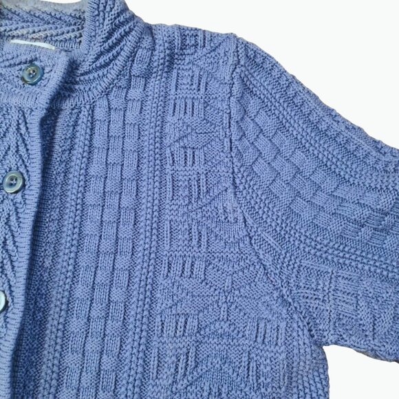 L.L.Bean Women Vintage Cardigan Size M Royal Blue Heavy Knit Nordic Button Down - Picture 10 of 16